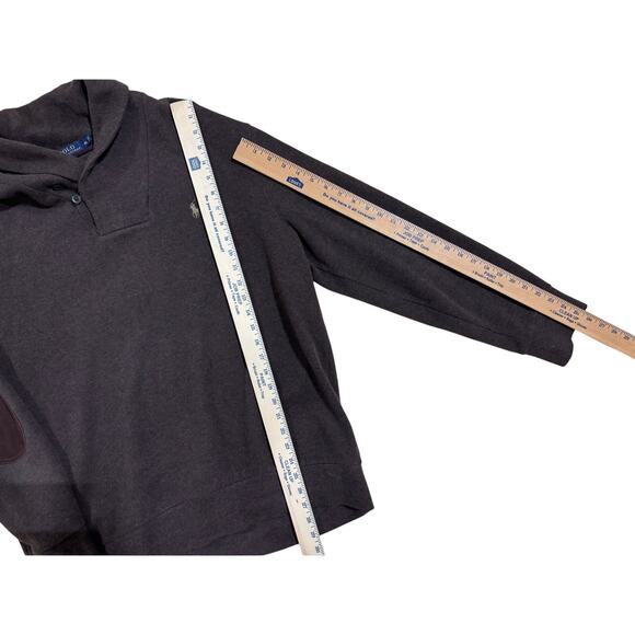 Polo Ralph Lauren Shawl Collar Sweater XL Brown Elbow Patch Pullover heritage - Picture 4 of 6